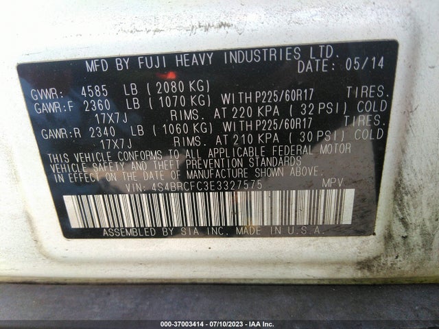 4S4BRCFC3E3327575 Subaru Outback 2.5i Premium
