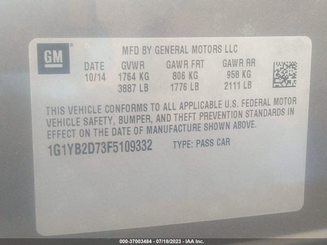 Chevrolet Corvette 1lt 2015 1G1YB2D73F5109332 Image 16