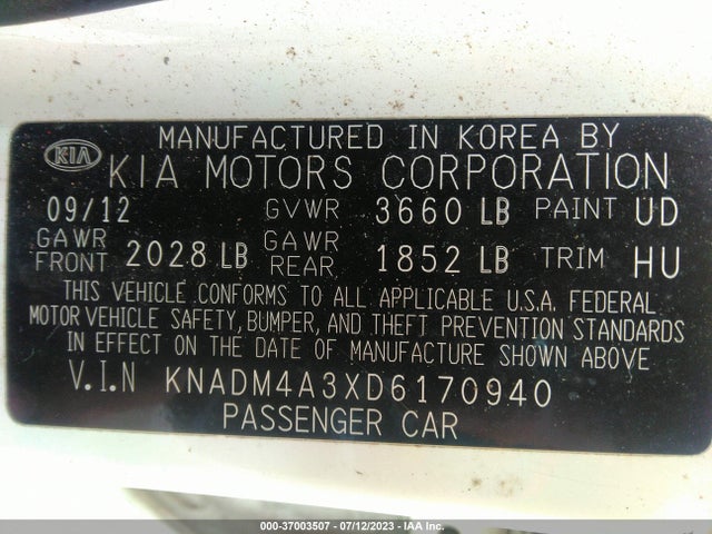 2013 KIA RIO LX VIN: KNADM4A3XD6170940