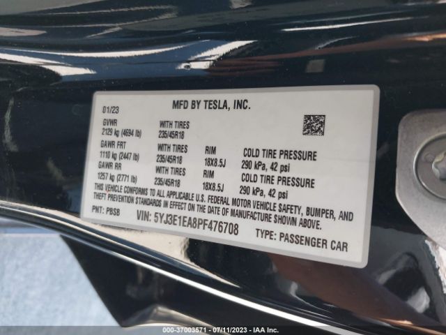 5YJ3E1EA8PF476708 Tesla MODEL 3