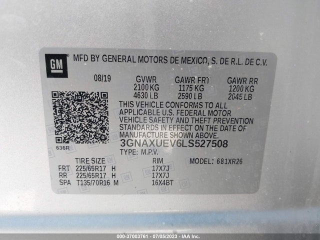 Chevrolet EQUINOX LT 2020 3GNAXUEV6LS527508 Image 9