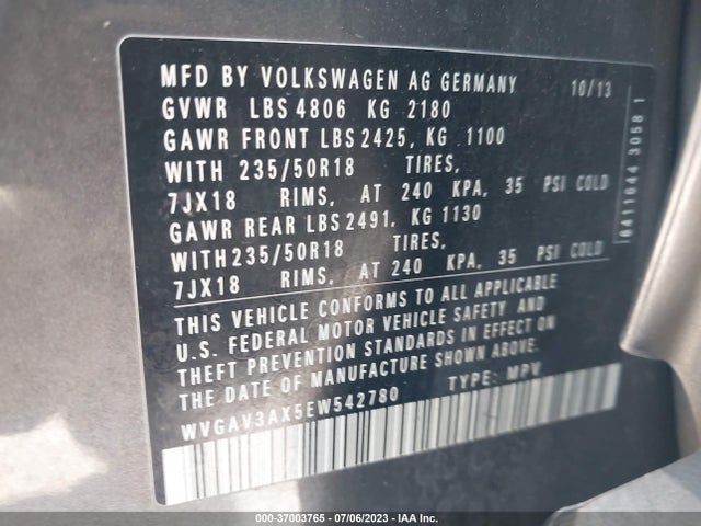 WVGAV3AX5EW542780 Volkswagen TIGUAN SE