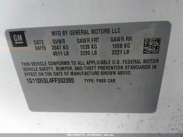 Chevrolet MALIBU LT 2015 1G11D5SL4FF302080 Image 9