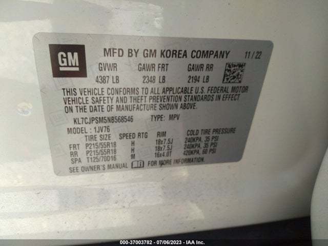 Chevrolet Trax Lt 2022 KL7CJPSM5NB568546 Image 9