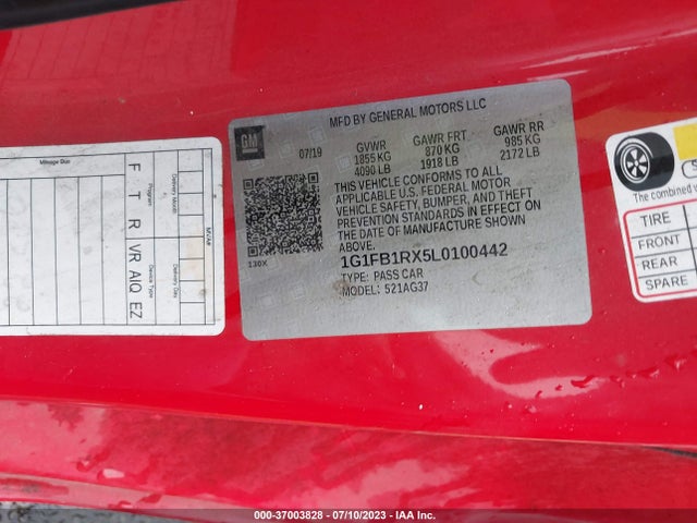 Chevrolet Camaro 1lt 2020 1G1FB1RX5L0100442 Image 9