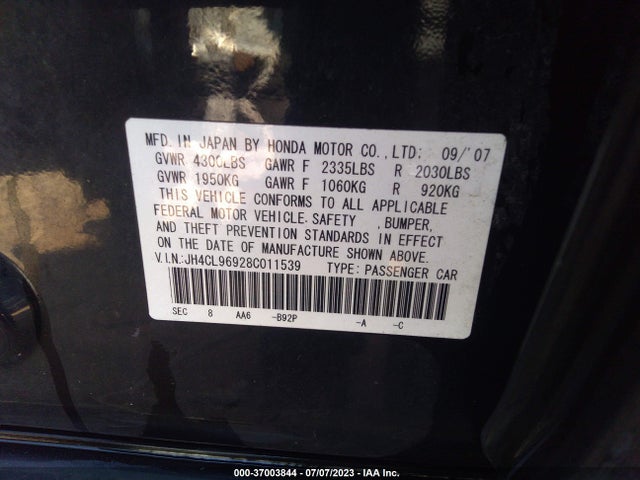2008 ACURA TSX NAV VIN: JH4CL96928C011539