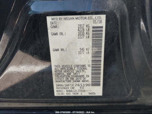 1N4AL3AP7JC265190 Nissan Altima 2.5 Sv