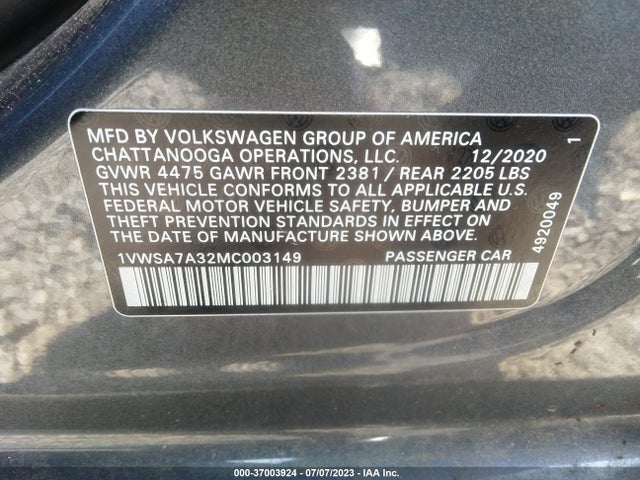 1VWSA7A32MC003149 Volkswagen Passat 2.0t Se