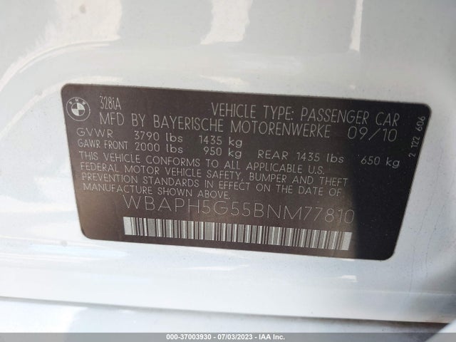 2011 BMW 3 SERIES 328I VIN: WBAPH5G55BNM77810