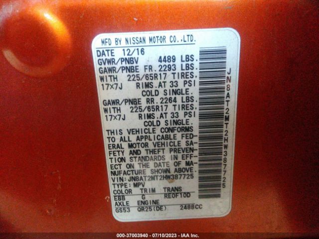 JN8AT2MT2HW387725 Nissan ROGUE S