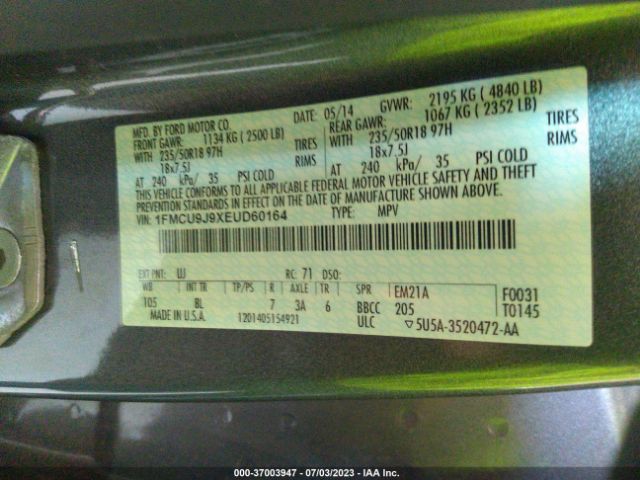 1FMCU9J9XEUD60164 Ford Escape Titanium