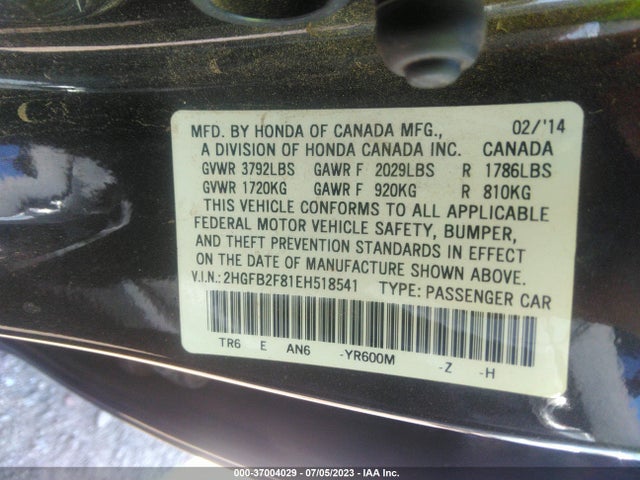Honda Civic Sedan Ex 2014 2HGFB2F81EH518541 Image 9