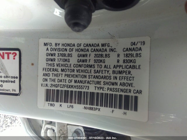 Honda Civic Sedan Lx 2019 2HGFC2F6XKH555773 Image 15