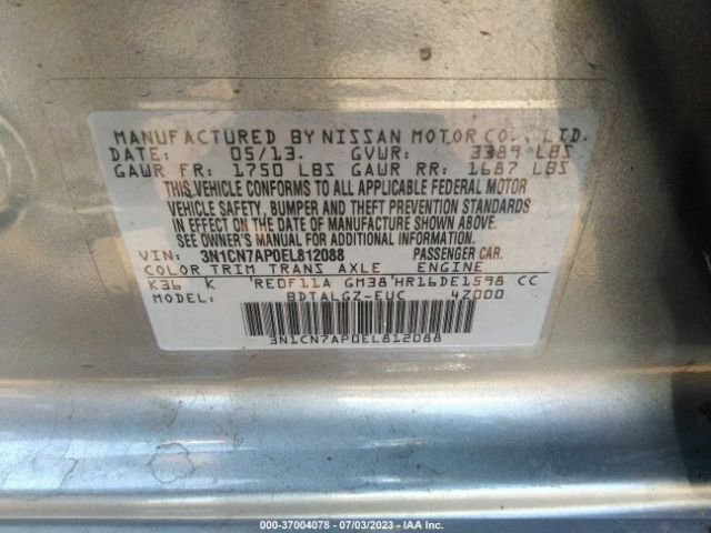3N1CN7AP0EL812088 Nissan Versa Sl