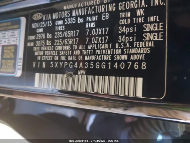 5XYPG4A35GG140768 KIA SORENTO LX