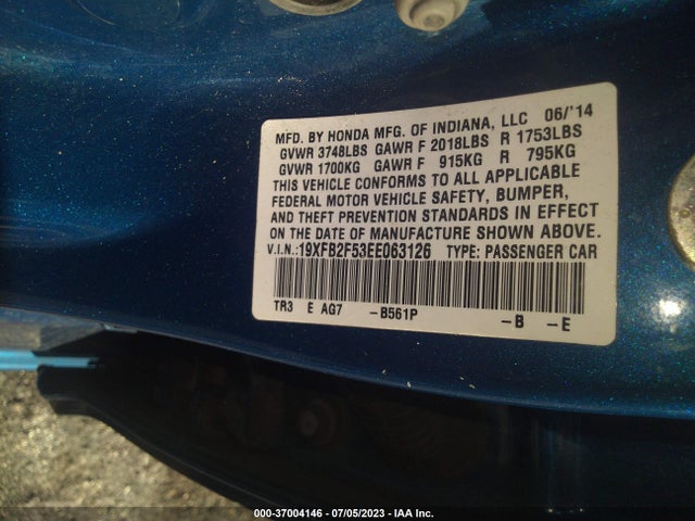 Honda Civic Sedan Lx 2014 19XFB2F53EE063126 Image 9
