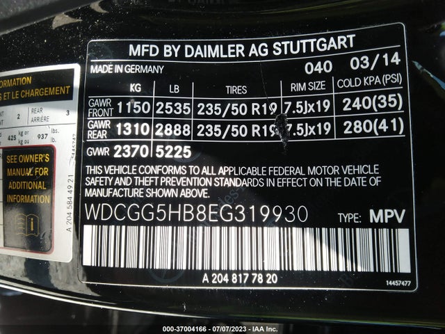 2014 MERCEDES-BENZ GLK-CLASS GLK 350 VIN: WDCGG5HB8EG319930