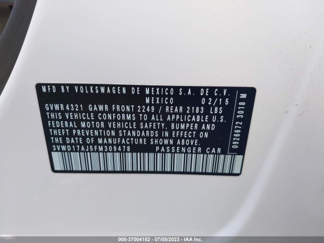 3VWD17AJ5FM309478 Volkswagen Jetta Sedan 1.8t Se