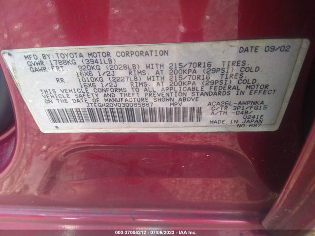2003 TOYOTA RAV4 VIN: JTEGH20V030085887