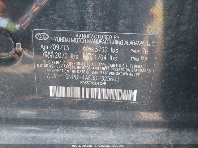2013 HYUNDAI ELANTRA GLS PZEV VIN: 5NPDH4AE3DH325603