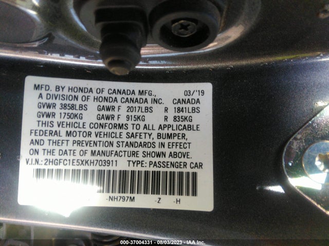 Honda CIVIC SI SEDAN 2019 2HGFC1E5XKH703911 Image 9