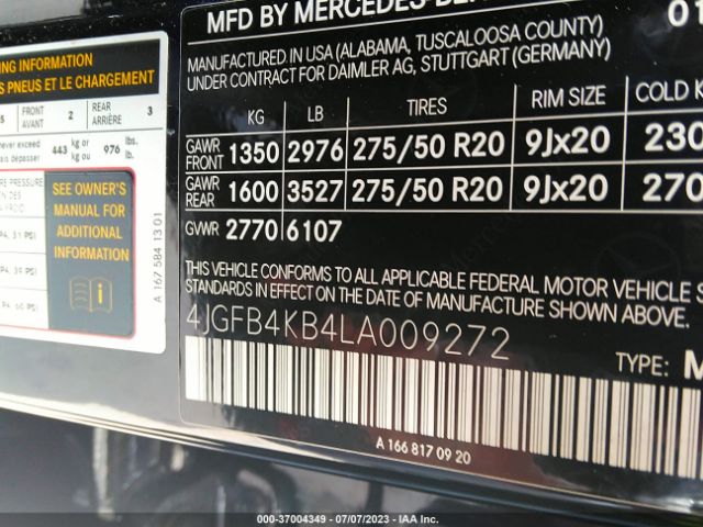 4JGFB4KB4LA009272 Mercedes-Benz Gle Gle 350