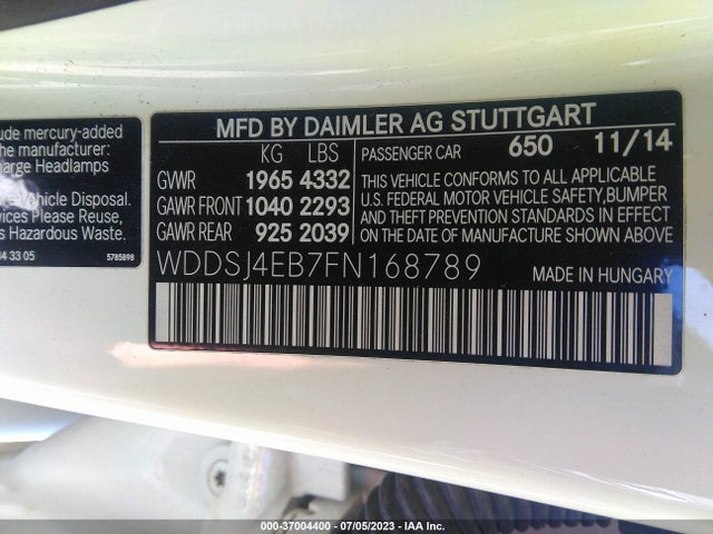 WDDSJ4EB7FN168789 Mercedes-Benz Cla-class Cla 250