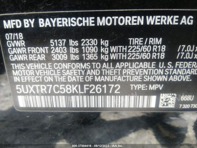 5UXTR7C58KLF26172 BMW X3 Sdrive30i