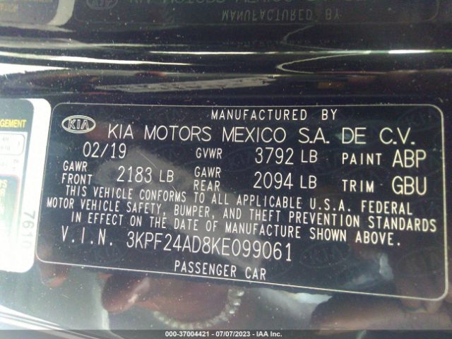 3KPF24AD8KE099061 KIA Forte Lxs