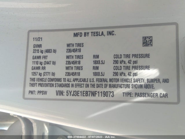 Tesla Model 3 Long Range 2022 5YJ3E1EB7NF119073 Image 16