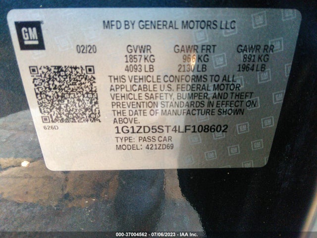 Chevrolet MALIBU LT 2020 1G1ZD5ST4LF108602 Image 9