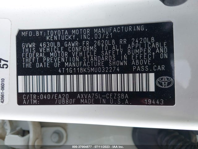 Toyota CAMRY SE 2021 4T1G11BK5MU032274 Image 16