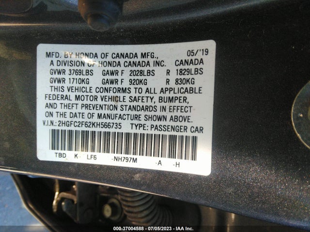 Honda Civic Sedan Lx 2019 2HGFC2F62KH566735 Image 14