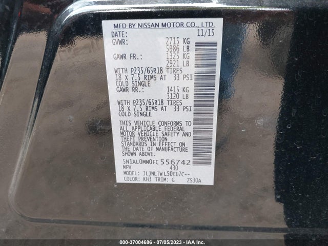 2015 INFINITI QX60 VIN: 5N1AL0MM0FC556742