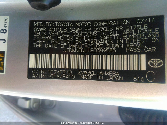 Toyota Prius Four/five/three/one/two 2014 JTDKN3DU1E0389585 Image 9