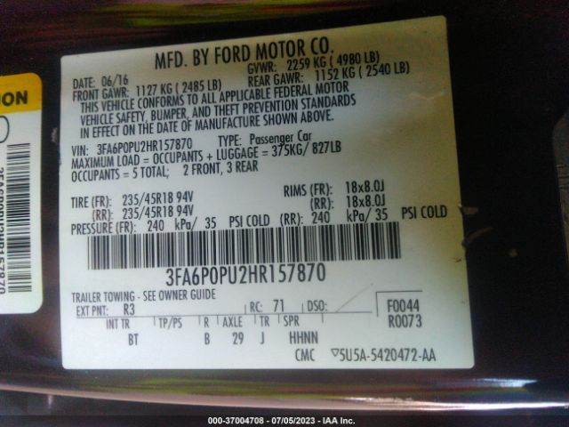 3FA6P0PU2HR157870 Ford Fusion Energi Se