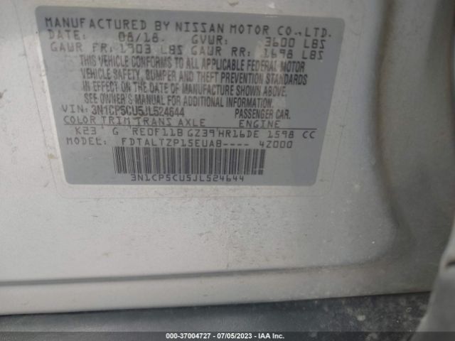3N1CP5CU5JL524644 Nissan KICKS SR