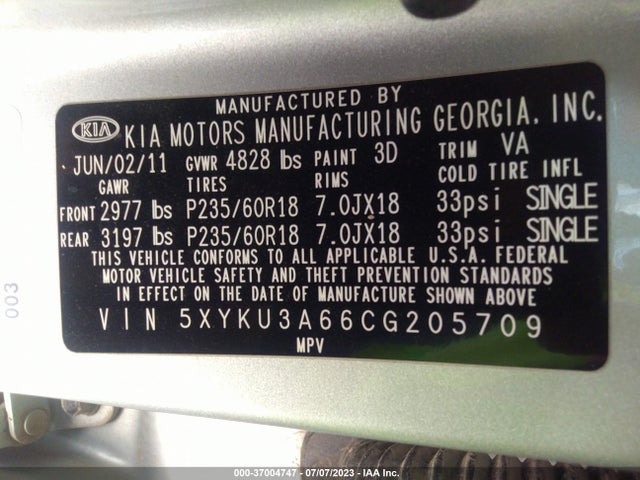 2012 KIA SORENTO EX VIN: 5XYKU3A66CG205709