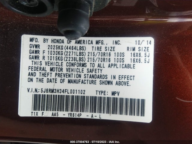Honda CR-V LX 2015 5J6RM3H34FL001102 Image 9