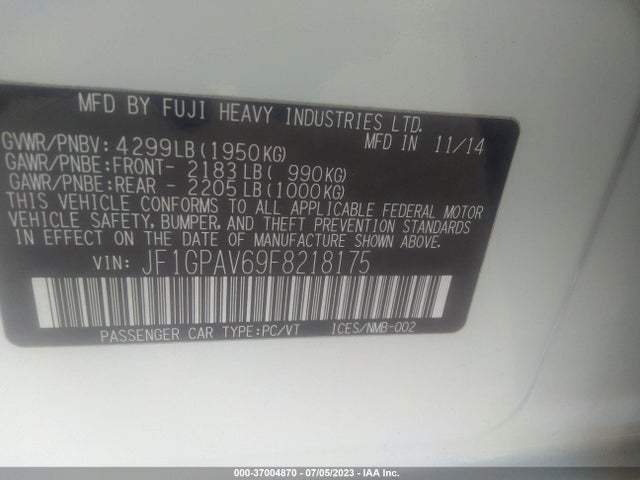 JF1GPAV69F8218175 Subaru Impreza Wagon 2.0i Sport Limited