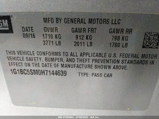 Chevrolet CRUZE LS 2017 1G1BC5SM0H7144639 Image 15