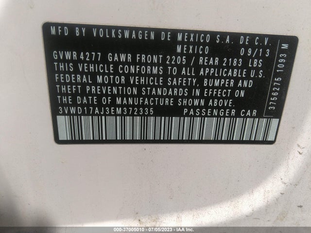 3VWD17AJ3EM372335 Volkswagen Jetta Sedan Se