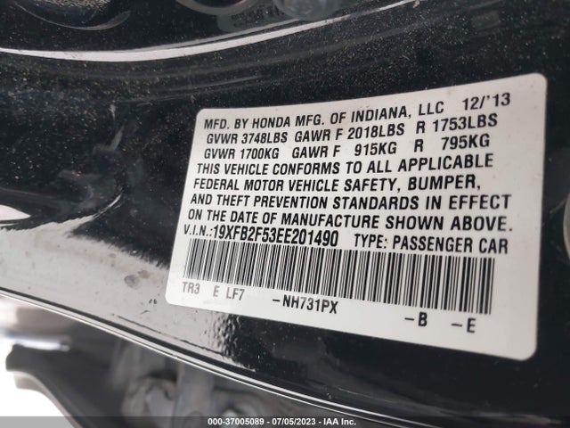 Honda Civic Sedan Lx 2014 19XFB2F53EE201490 Image 15