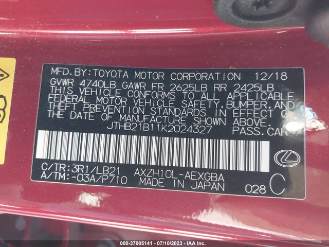 JTHB21B11K2024327 Lexus Es Es 300h