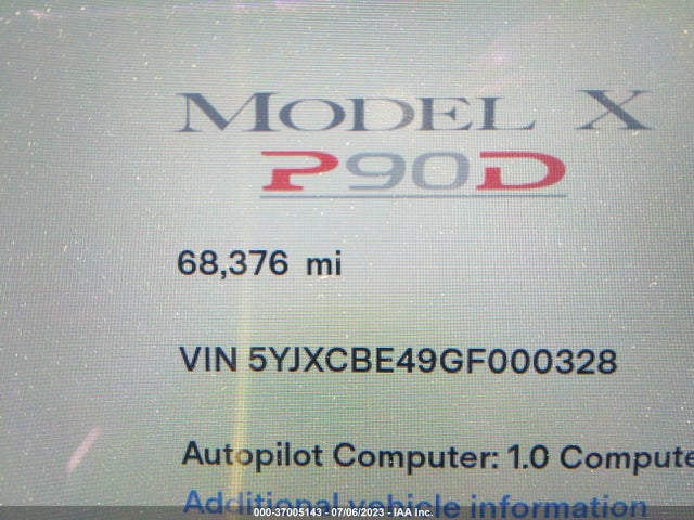 Tesla Model X P90d/75d/p100d 2016 5YJXCBE49GF000328 Image 6
