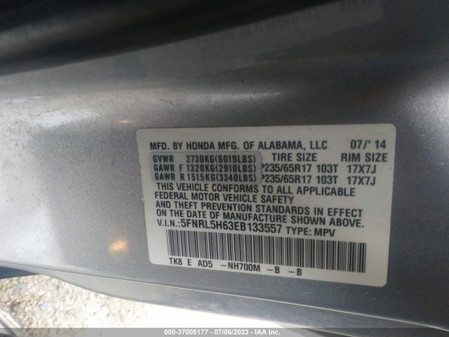 Honda Odyssey Ex-l 2014 5FNRL5H63EB133557 Image 9