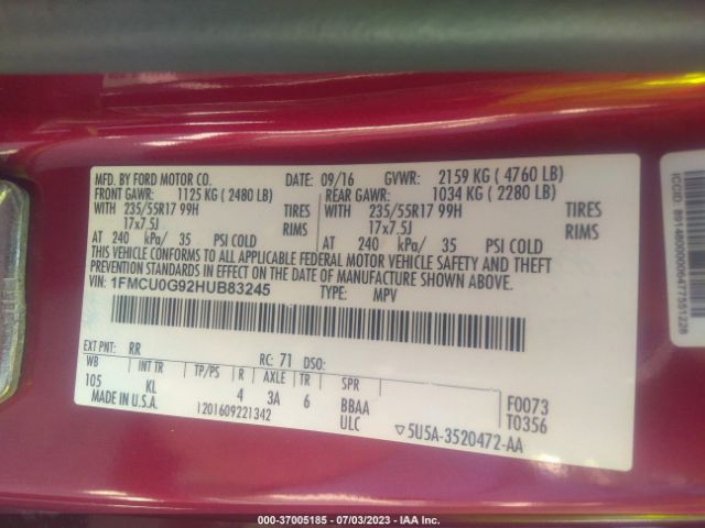 1FMCU0G92HUB83245 Ford ESCAPE SE
