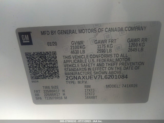 Chevrolet EQUINOX LT 2020 2GNAXUEV7L6201084 Image 9