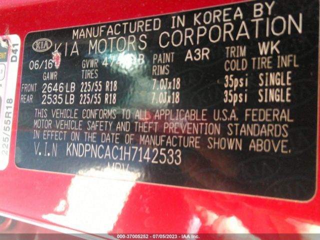 KNDPNCAC1H7142533 KIA Sportage Ex