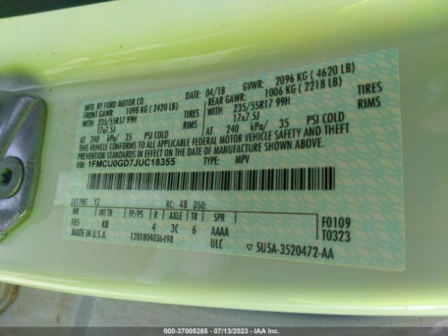 2018 FORD ESCAPE 1FMCU0GD7JUC18355 Photo 8